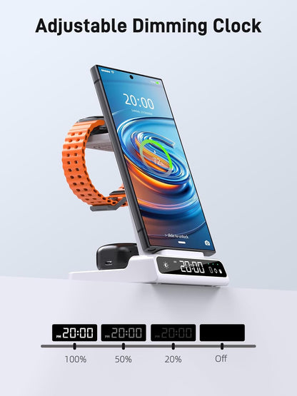 Wireless Charger for Samsung Charging Station, 3 in 1 Android Phone Charger for Samsung Galaxy S25 Ultra/S24 Ultra/S23/Z Fold7/Flip7, Galaxy Watch 8/8 Classic/Ultra/7/6/5, Galaxy Buds 3 Pro/3(White)