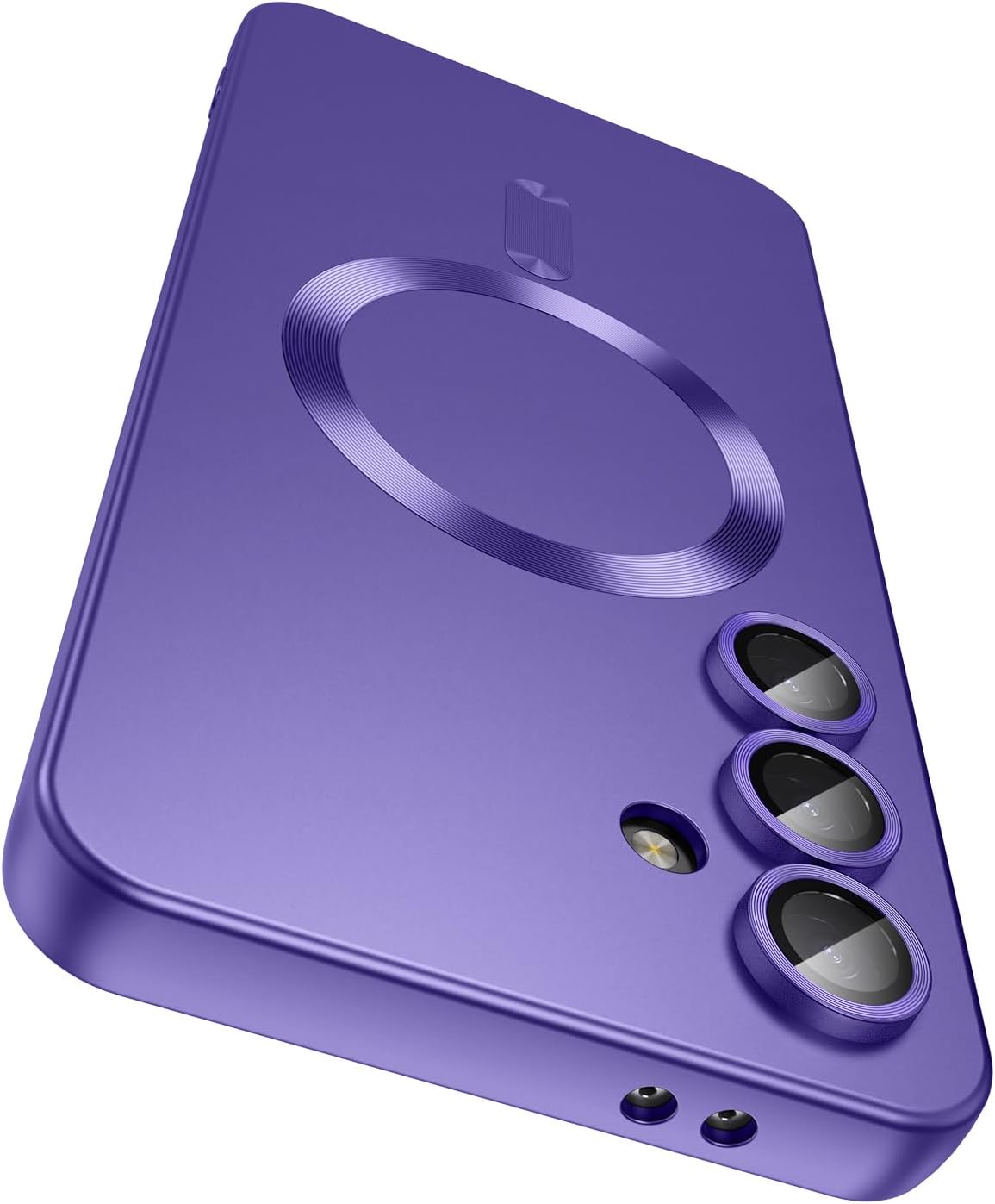 Magnetic for Samsung Galaxy S24 FE Case [Compatible with MagSafe][Built-in Camera Lens Protector] Slim Soft Silicone Bumper Shockproof Metallic Luster Phone Cover (Purple)