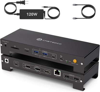 USB C Laptop Docking Station 3 Monitors 4K with 120W Power Supply 15-in-1 Thunderbolt Dock for Multiple Monitors with 2DP and HDMI Port PD100W/10Gbps USB/SD&TF/Ethernet etc (macOS-No Extended Mode)