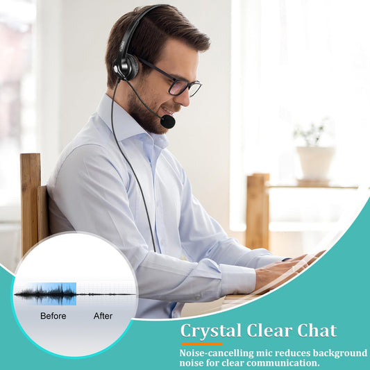 Callez 3.5mm Headset with Microphone Noise Cancelling for Cell Phone PC Laptop, Stereo Computer Headphones for iPhone Samsung Mac Call Center Office Skype, in-line Control, Clear Chat