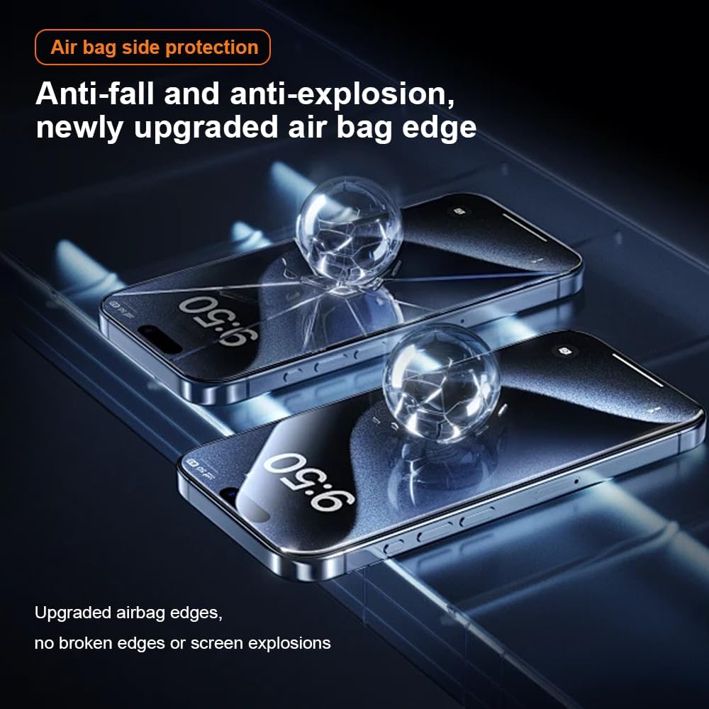 OneFish Screen Protector for Iphone 15 Pro Max, HD Clarity Tempered Glass Film 9H+ Hardness with Hassle-Free Installation Frame, Dust-Free Bubble-Free Anti-Fingerprint, 2Pack