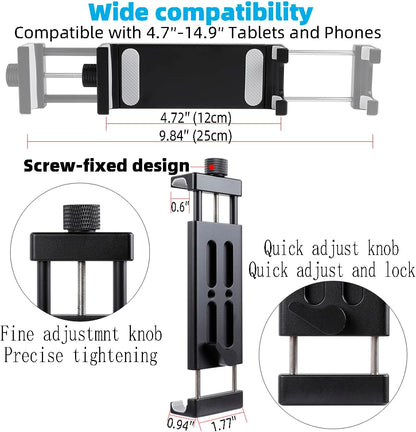 All-Aluminum Heavy Duty Drill Base Tablet Holder Mount for 4.7"-15" iPad Pro,Mini,Samsung Galaxy Tab, Surface, 360°Adjustable 2-Stage Arm Car Stand for Truck Dashboard Wall Desk Commercial Vehicle