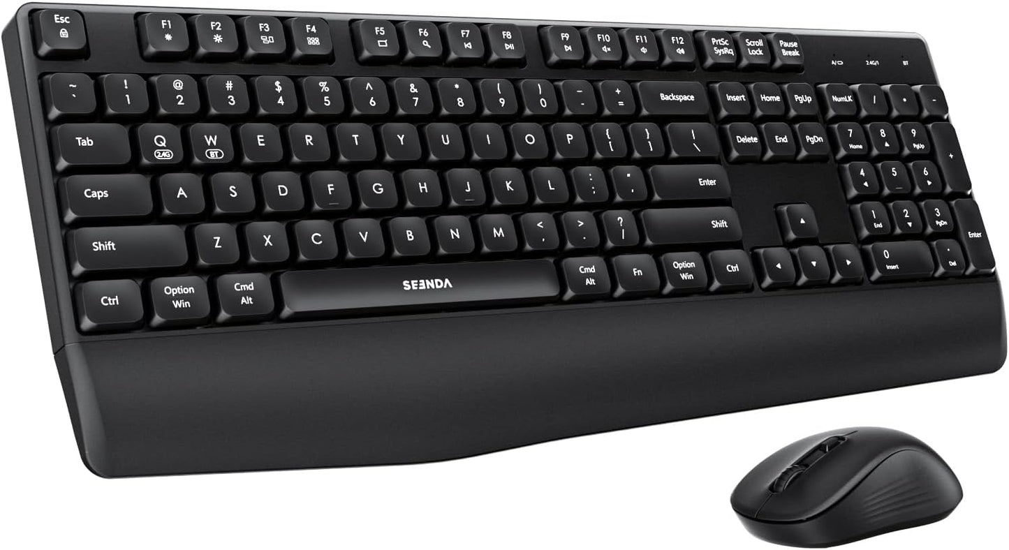 seenda Bluetooth Keyboard and Mouse, COE200 USB + Bluetooth Multi Device, Ergonomic Keyboard Mouse Set, Full-Size Wireless Combo Compatible for Mac OS/Windows PCs Computers Laptops MacBooks - Black