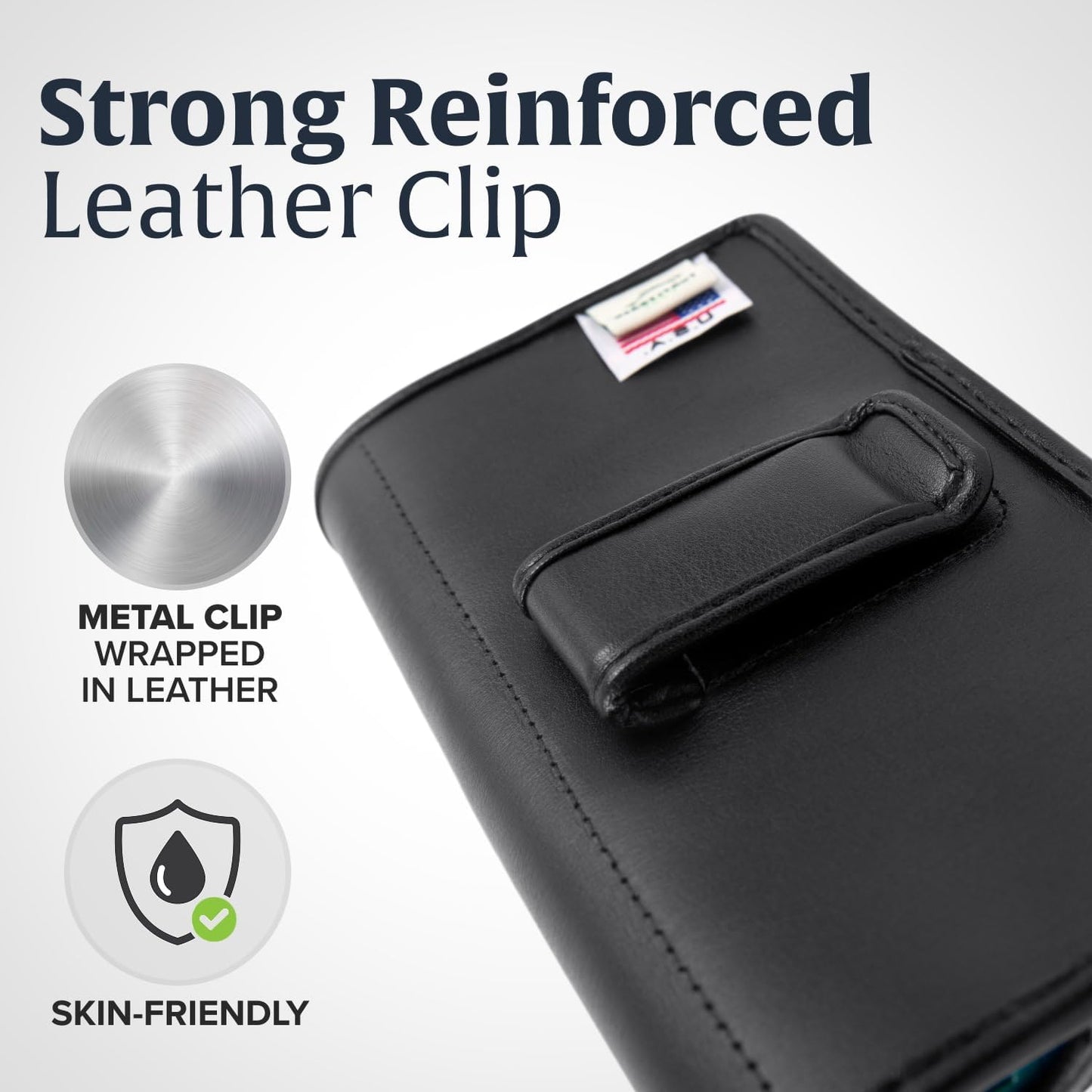 Turtleback Belt Holder for iPhone 16 Pro Max, 15 Pro Max, 14 Pro Max -Small- Fits w/Slim MagSafe Style Cases, Premium Black Leather Horiz. Belt Holster, Magnetic Closure, Leather Wrapped Clip