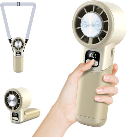 High-Speed Portable Handheld Turbo Fan with Ice Cooler, LED Display, 3600mAh Rechargeable Fan, Up to 9H Runtime, 90°Foldable Mini Fans for Travel, Commute, Outdoor, Gifts for Women Men