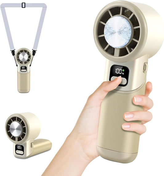 High-Speed Portable Handheld Turbo Fan with Ice Cooler, LED Display, 3600mAh Rechargeable Fan, Up to 9H Runtime, 90°Foldable Mini Fans for Travel, Commute, Outdoor, Gifts for Women Men