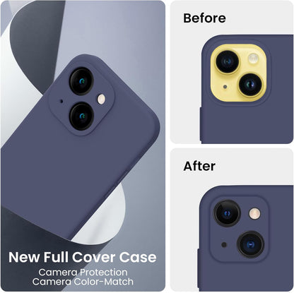 FireNova Designed for iPhone 14 Case, Silicone Upgraded [Camera Protection] Phone Case with [2 Screen Protectors], Soft Anti-Scratch Microfiber Lining Inside, 6.1 inch, Navy Blue