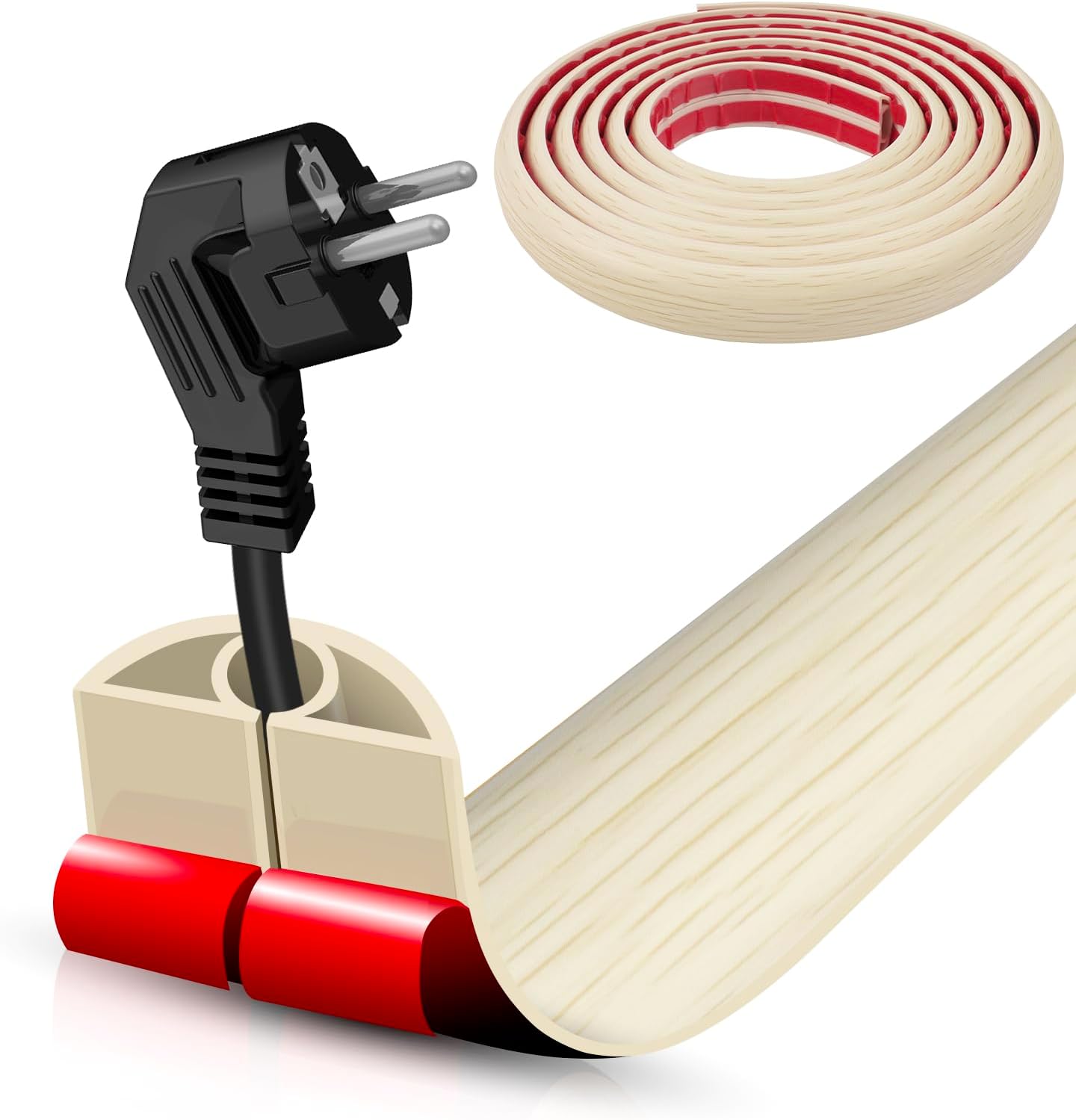 Floor Cord Cover Self Adhesive Cord Hider,10FT Cable Management, Extension Strip Protector for Wires, Prevent Cable Trips for Offices, Gyms, Exhibitions Cavity:0.3"(W) x 0.28"(H) Yellow Wood