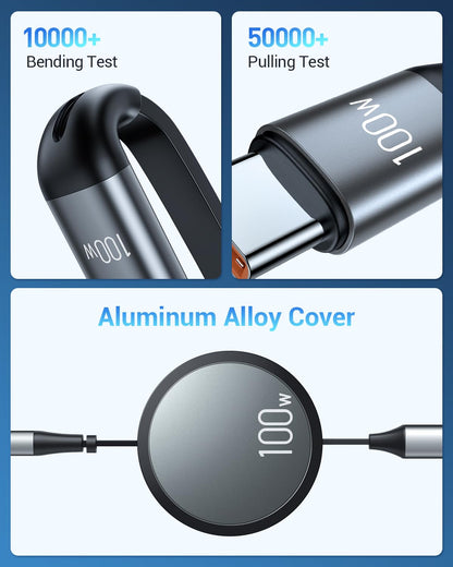 CAFELE 100W Retractable USB C Cable, 6-in-1 Multi Charging Cable, USB A/C 5A Fast Charger Cord for Multiple Devices with Type C/L/Micro Ports for Phone 16 15 14 Pro Max, S24/S23, McBook, Pad (3.6ft)