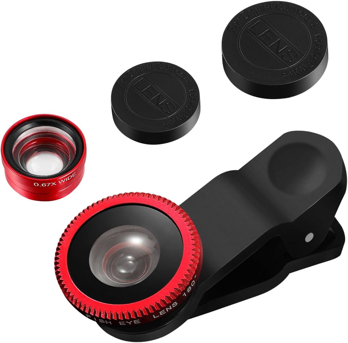 External Lens for Mobile Phone 3-in-1 Fisheye Macro Wide Angle Lens with Clip Aluminum Alloy Compatible with iPhone and Smartphones