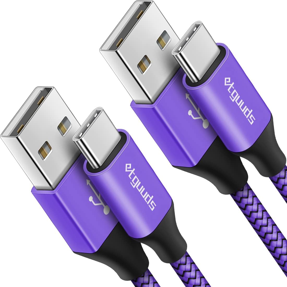 etguuds 4ft USB A to USB C Cable 3A Fast Charging, 2-Pack USB A to USB Type C Charger Cord for iPhone 16 15 Pro/Pro Max/Plus, for Samsung Galaxy S24 S23 S22 S21 S20 S10 A55 A54 Flip Note, Moto, Purple