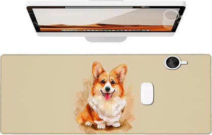 Watercolor Corgi Gaming Mouse Pad, Large Office Desk Mat, Anti-Slip Rubber Base Mousepad for Computer Laptop Keyboard, Smooth Desk Pad for Home Office Gamer Work Accessories 31.5" x 11.8"
