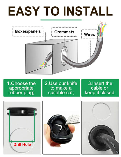 110 Pcs Rubber Grommets Kit - Rubber Plugs for Holes Assorted 6 Sizes 5/16 3/8 1/2 5/8 7/8 1 Inch, Waterproof Firewall Automotive Wires Cables Grommets Set for Sheet Metal Electric Box Desk