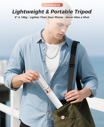 Selfie Stick Tripod for iPhone & Android, Portable Phone Tripod Stand with Bluetooth Remote, One-Click Open, Compact & Lightweight, All-in-1 for Vlog/Travel/Photography (White)