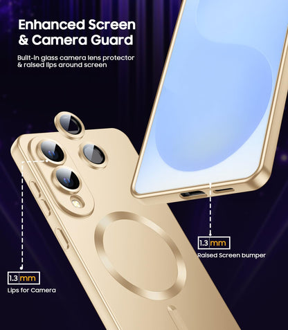 Magnetic for Samsung Galaxy S25 Edge Case [Compatible with MagSafe][Built-in Camera Lens Protector] Slim Soft Silicone Bumper Shockproof Metallic Luster Phone Case (Gold)