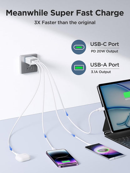 40W USB C Charger Block, 2Pack 4-Ports Type C Fast Phone Charging Cube with 6FT USBC to USBC Cord, Multiport Wall Plug Power Brick Box Compatible with iPhone, Samsung, iPad Pro, Cellphones Charger