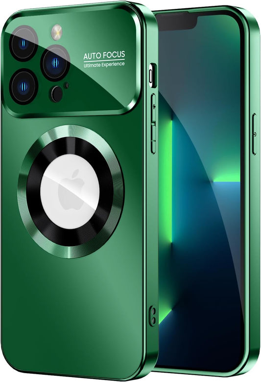 Magnetic for iPhone 13 Pro Case, Built-in Camera Lens Protector, Compatible with MagSafe, Logo View, Military Grade Protective Phone Cover, Dark Green