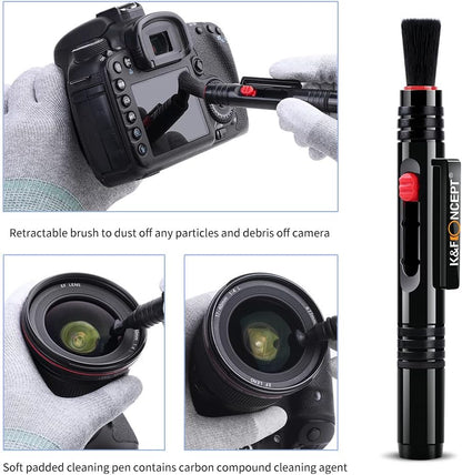 K&F CONCEPT Professional Lens Cleaning Kit for DSLR & Mirrorless Cameras with APS-C/Full-Frame Sensor Cleaning Swabs/Lens Cleaner/Gloves/Camera Blower/Lens Pen Brush/Microfiber Cloths/Carrying Case