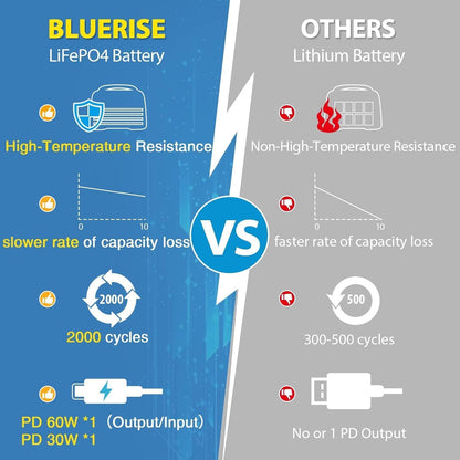 BLUERISE Solar Generator 320Wh Portable LiFePO4 Power Station with Foldable Solar Panels 60W with 2 AC Outlet 110V/300W Solar Mobile Battery Packup for Camping Hunting Home Emergency
