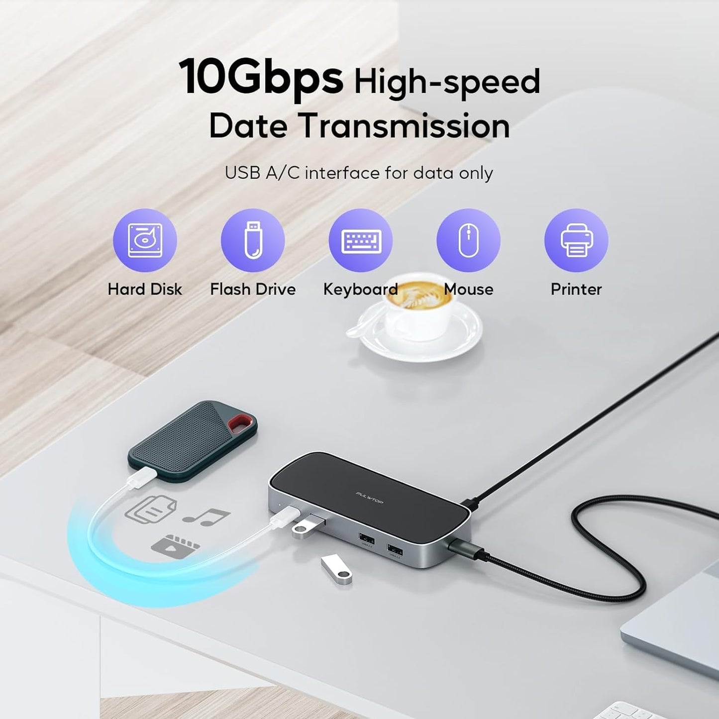 3 HDMI Triple USB C Docking Station, PULWTOP Laptop Docking Station Dual 4K Display for MacBook M1/M2/M3/Windows, Universal USB C Dock with Power Adapter, PD, 10Gbps USBC/A Data,2 USB-A 2.0, Ethernet