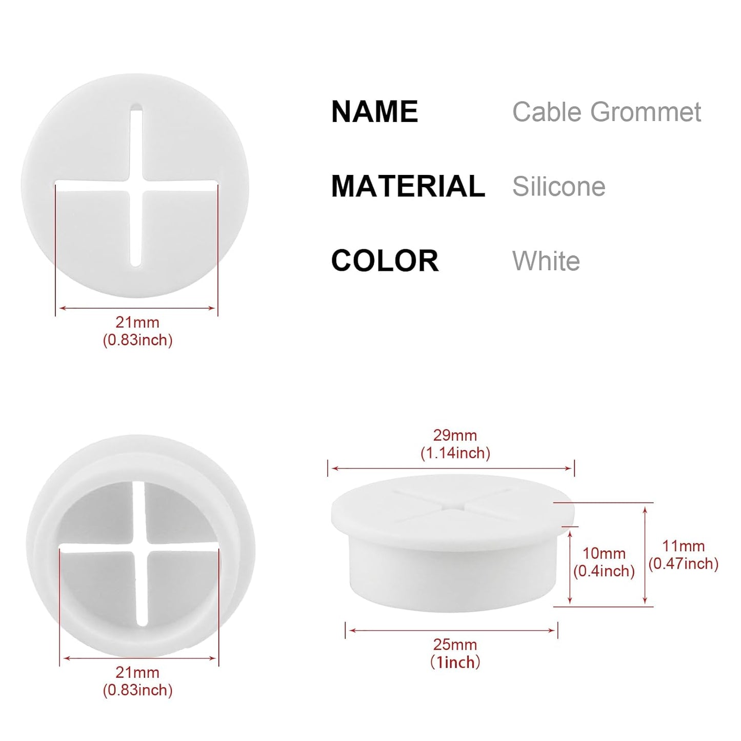 Desk Grommet,1 Inch Flexible Rubber Grommets, Silicone Cable Cord Grommet Wire Hole Cover for Desk, Table and Other Furnitures(12Pack)