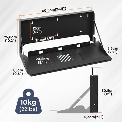 Flip Down Keyboard Tray Wall-Mount - 24 Inch Computer Keyboard and Mouse Platform Tray, Space Saving Design, Mouse Pad and Wrist Pad Included, Holds Up to 22 lbs, Black