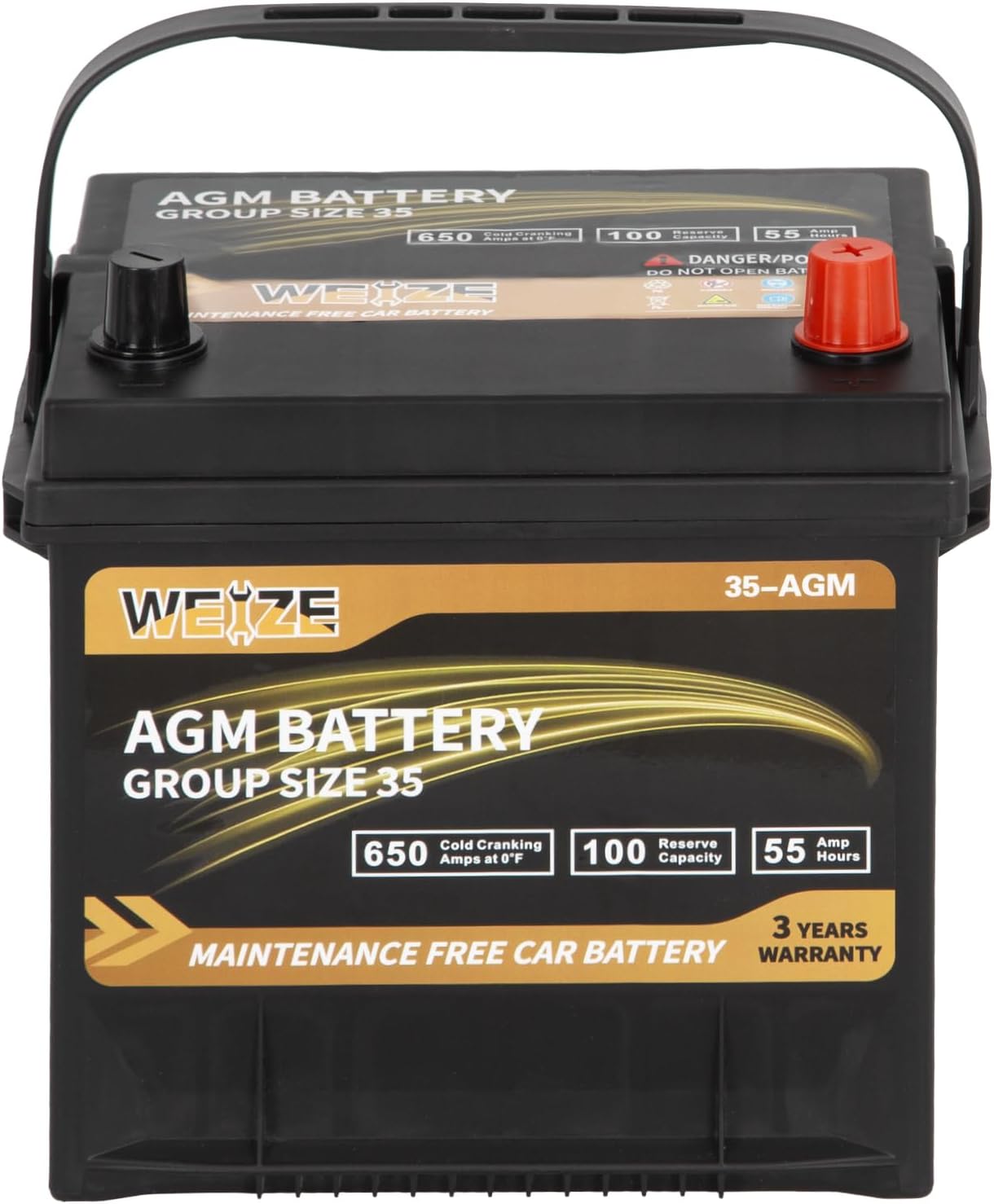 Weize Platinum AGM Battery BCI Group 35 Automotive Battery, 100RC, 650CCA, 36 Months Warranty