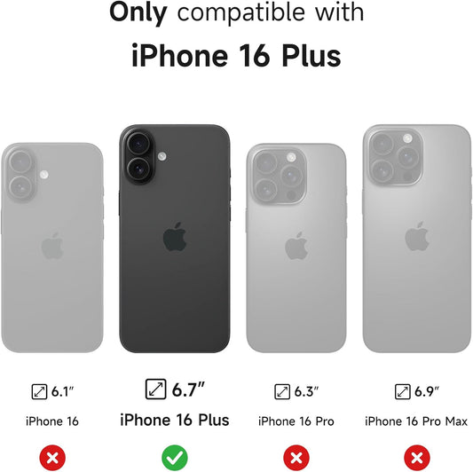 SURITCH for iPhone 16 Plus Case with Magnetic Camera Slide Cover and Adjustable Kickstand, Compatible with MagSafe, Shockproof Bumper Case Slim Protective Cover for iPhone 16 Plus 6.7 Inch, Black