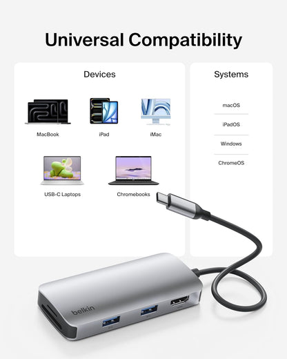 Belkin USB-C Hub, 5-in-1 Multiport Adapter - USB-C Docking Station with 4K HDMI, 2 x USB-A Ports, SD Card Slot, & MicroSD Card Slot for MacBook Pro, Air, iPad Pro, XPS, and More