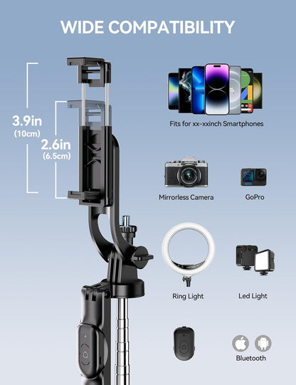 Takerers 67" Cell Phone Tripod Stand & Selfie Stick with Wireless Remote, All in One Multifunctional Selfie Stick Tripod for iPhone Android Action Camera GoPro Insta360 DJI OSMO Pocket 3 Accessories