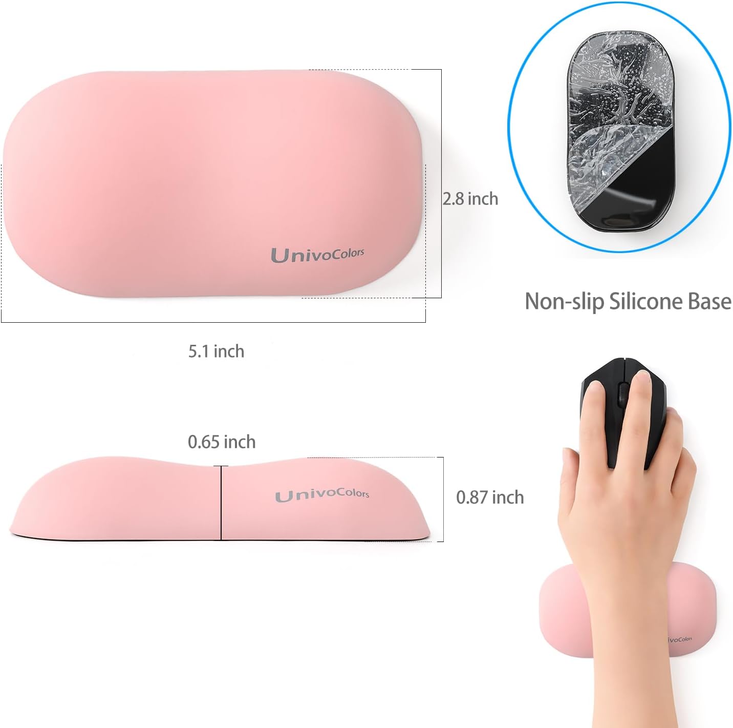 UnivoColors Design-Wave Set of Wrist Rest,Artificial Sheepskin+Memory Foam+Ergonomic+Anti-Slip Gel, Resilience Support During Work and Gaming,Keyboard Accessory,Pink