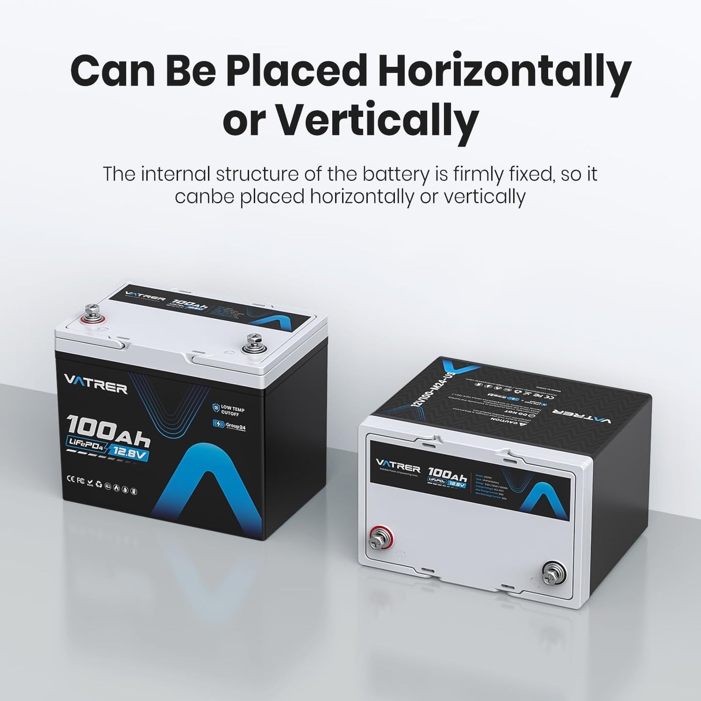 12.8V 100Ah Upgrade Group 24 Lithium LiFePO4 Battery, Built-in 100A BMS Rechargeable Battery, Low/High Temperature Cutoff Protection, Perfect for RV, Boat, Off-Grid, Solar Energy System, Backup Power