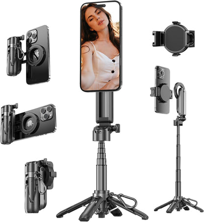 4-in-1 Multi-Functional 360° Rotating Mini Magnetic Portable Selfie Stick, Pocket-Sized Retractable Phone Holder, Equipped with Wireless Detachable Remote Control