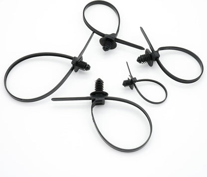 120 Pcs Push Mount Cable Ties Assorted Sizes, Black Nylon Push Mount Zip Ties Wire Harness Clips, 6-Types Snap in Zip Ties Self Locking Automotive Wire Ties for Wire Tying, Automotive
