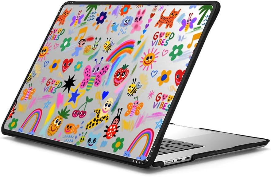 CASETiFY Impact MacBook Air 15" (M2-M4) Case [Cushioned Impact Corners/Scratch-Resistant/Anti-Slip Grip] - Good Vibes - Clear Black
