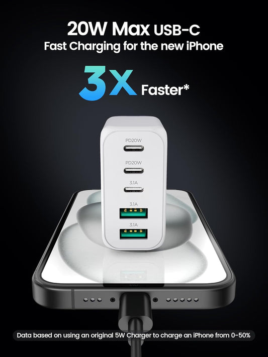 USB C Charger Block,EIZLXQ [2-Pack] Type C Charger Fast Charging,50W 5-Port USB Wall Chargers Multiport Type C Charging Block Cube for iPhone 16 15 14 13 12 11 Pro Max XS,iPad,Samsung&More-3C2A-White