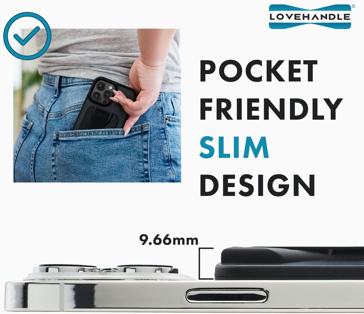 LoveHandle PRO MagSafe Compatible Magnetic Phone Grip w/Kickstand - Mount, Strap and Stand for Smartphone and Tablet - MagSafe Ring Included - Fits All Devices - Black Silicone