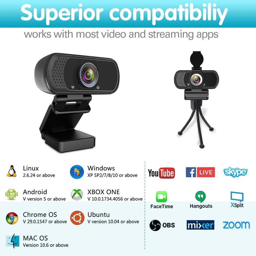 Webcam HD 1080p ,Live Streaming HD Camera with Stereo Microphone, PC Desktop or Laptop USB Webcam with 110 Degree View Angle, for Switch 2,Video Calling, Recording, Conferencing, Streaming, Gaming