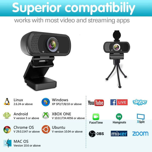 Webcam HD 1080p ,Live Streaming HD Camera with Stereo Microphone, PC Desktop or Laptop USB Webcam with 110 Degree View Angle, for Switch 2,Video Calling, Recording, Conferencing, Streaming, Gaming