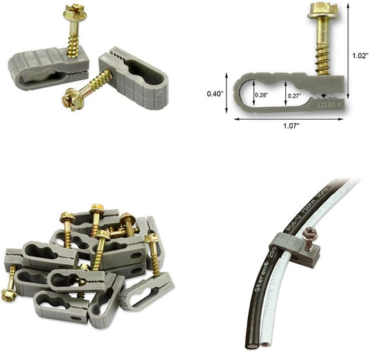 STEREN Coaxial Cable Clips - Cable Holder - Wire Clips - Siding Clips for Hanging - Cord Holder for Desk - Cable Clamps - Cord Clip - Wire Organizer Clips - Tv Mount Screws - Gray - 10 Pack