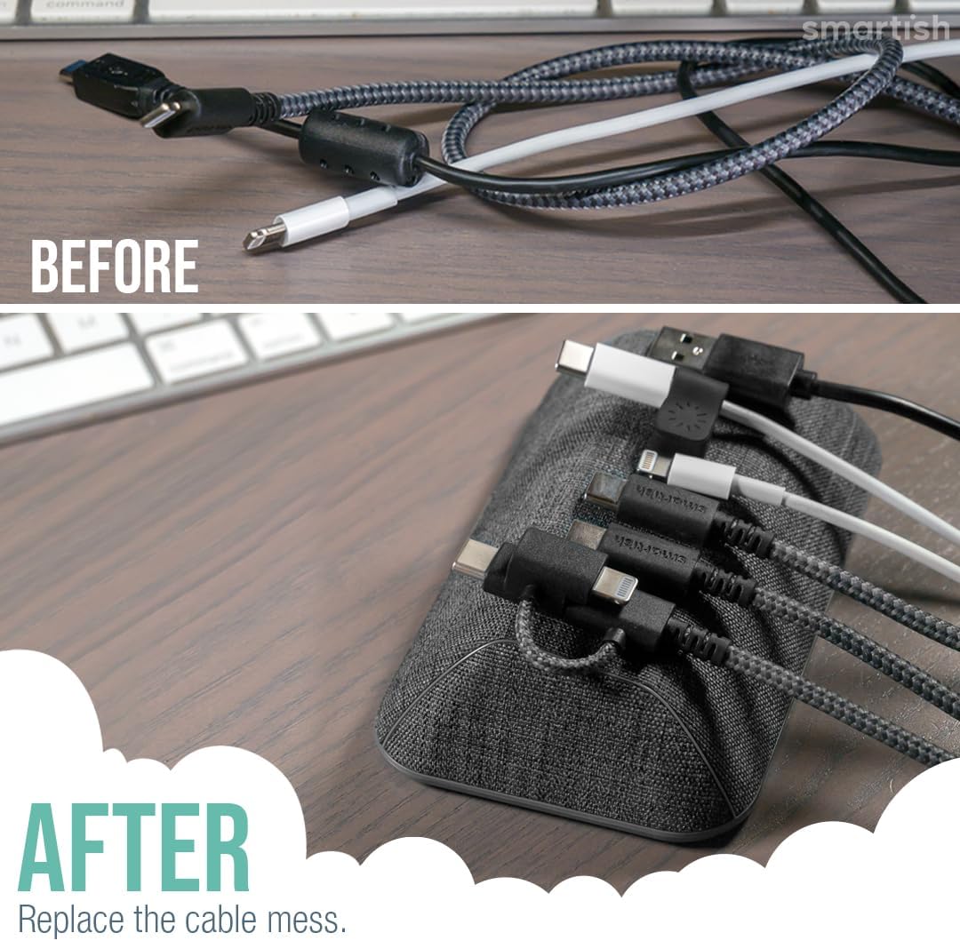 Smartish® Magnetic Cord Holder - Bigger Cable Wrangler Organizer with Magnet Clips for Charger Management on Desktop, Nightstand, or Side Table - Holds 6+ Cables - No. 2 Pencil Gray