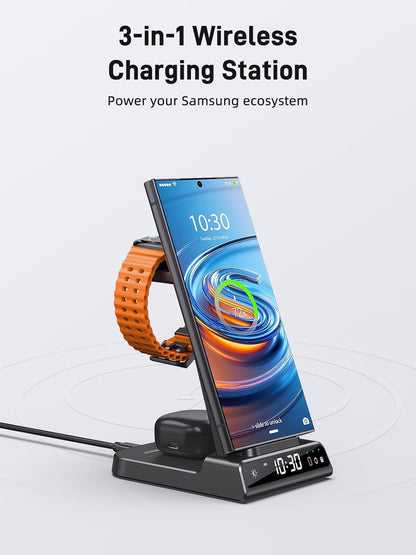 Wireless Charger for Samsung Charging Station, 3 in 1 Android Phone Charger for Samsung Galaxy S25 Ultra/S24 Ultra/S23/Z Fold7/Flip7, Galaxy Watch 8/8 Classic/Ultra/7/6/5, Galaxy Buds 3 Pro/3