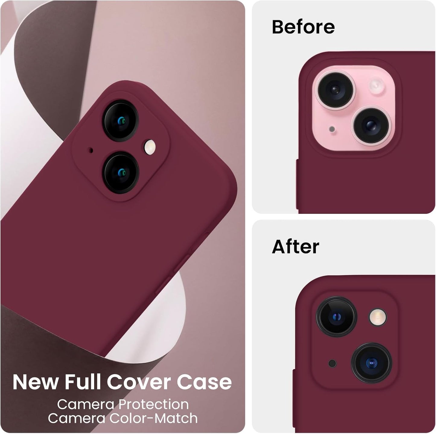 FireNova Designed for iPhone 15 Case, Silicone Upgraded [Camera Protection] Phone Case with [2 Screen Protectors], Soft Anti-Scratch Microfiber Lining Inside, 6.1 inch, Plum