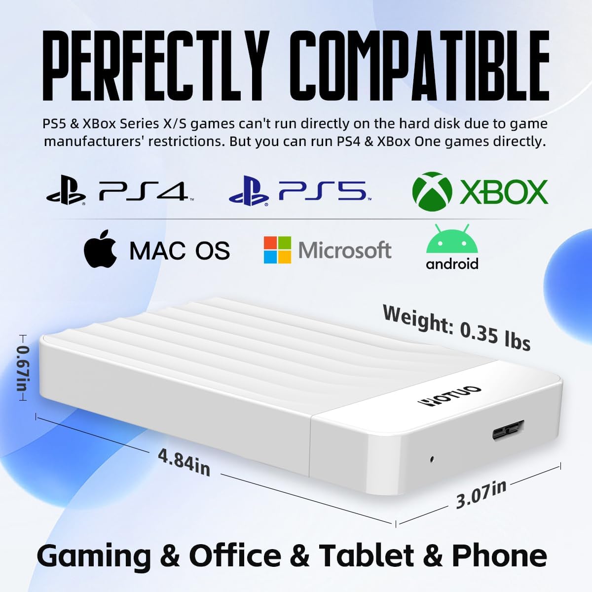 Portable External Hard Drive Storage Expansion Mobile HDD USB 3.0 for PC, Mac, Desktop, Laptop, PS4, PS5, Xbox One X/S, Xbox 360, Xbox Series X/S, Office & Game (White, 1TB)