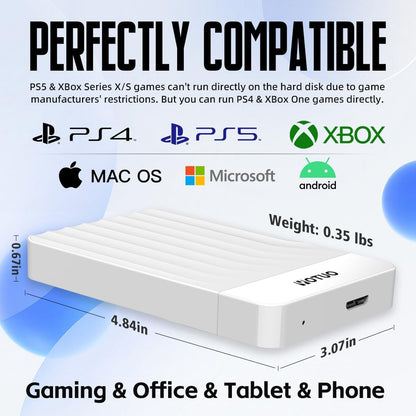 Portable External Hard Drive Storage Expansion Mobile HDD USB 3.0 for PC, Mac, Desktop, Laptop, PS4, PS5, Xbox One X/S, Xbox 360, Xbox Series X/S, Office & Game (White, 750GB)