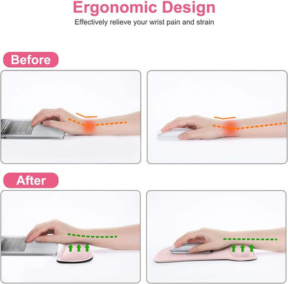 MOSISO Wrist Rest Support for Mouse Pad & Keyboard Set, Ergonomic Mousepad Non-Slip Base Home/Office Pain Relief & Easy Typing Cushion with Neoprene Cloth & Raised Memory Foam, Pink