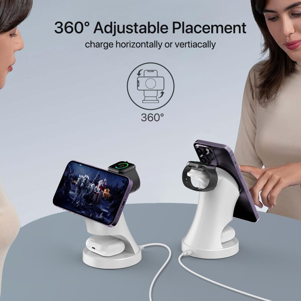 3 in 1 Wireless Charging Station for Apple Devices,Magsafe Charger Stand for IPhone16 15 14 13 12 Pro/Max/Plus/Mini Wireless Charger Station for AirPods 2/3/Pro iWatch Ultra/8/7/SE/6/5/4/3/2