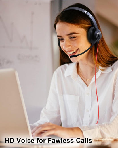 USB Headset with Mic for PC, On-Ear Computer Laptop Headphones with Noise Cancelling Microphone Control for Home Office Online Class Skype Zoom (3.5mm, Black)