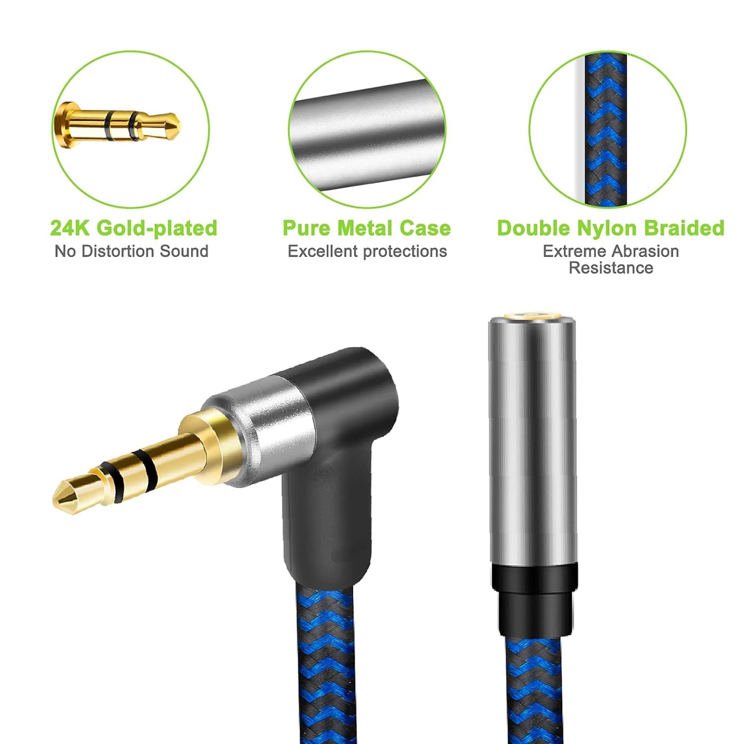 3.5mm Male to Female Extension Stereo Audio Extension Cable 15FT, Cotton-Braided Audio Extension Cable, Stereo Jack Cord for Phones, Headphones, Speakers, Tablets, PCs and More