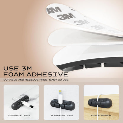 USB Cable Organizer Clips Cord Holder,6 Packs (7-Slots) Black Self Adhesive Desk Cord Cable Management